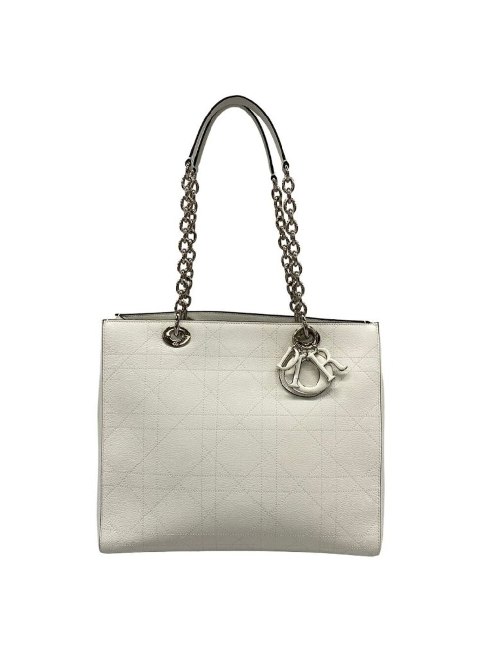 Dior Shoulder Bag Ultra White Chain Silver Cannage Stitch Leather